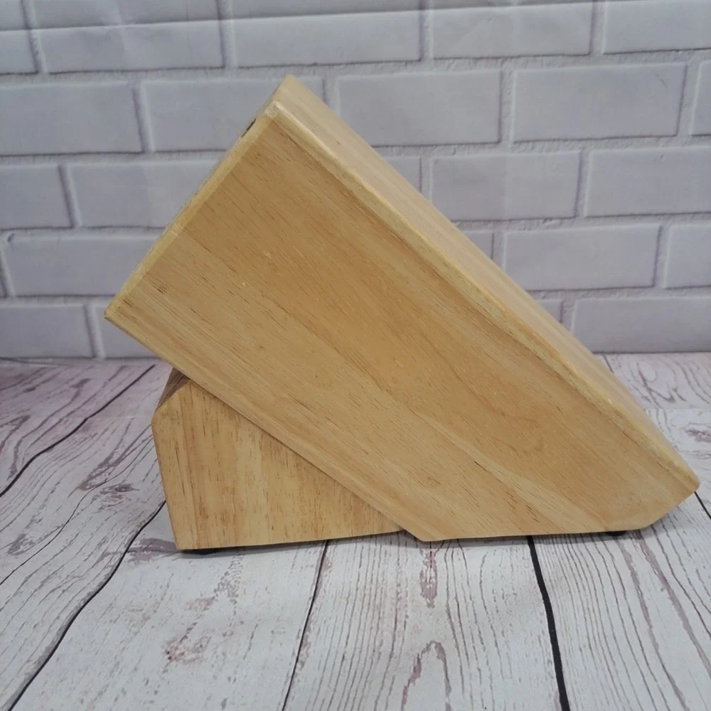 Kitchen Knife Block Wood Butcher Block Style 14 Slots Cutters Sharpener Steak 9